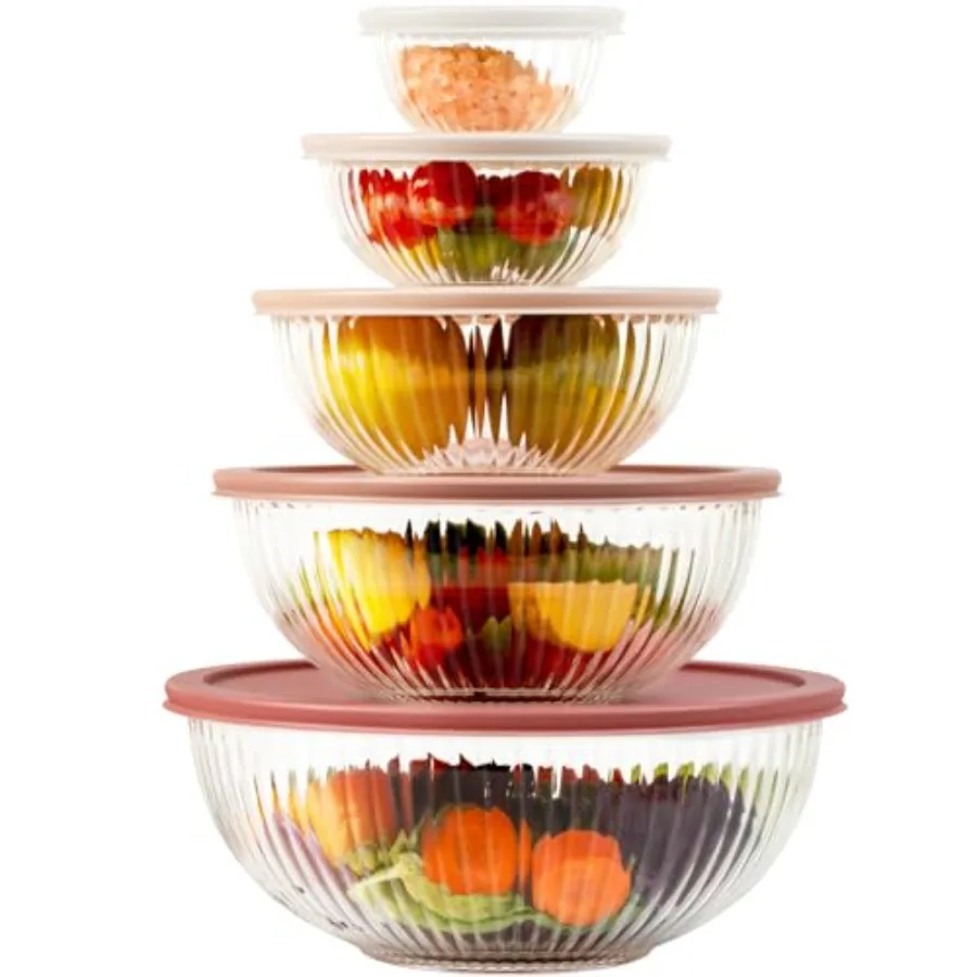 Kitchen Glass Baking Set - أطقم أوعية زجاجية للخلط مع أغطية،