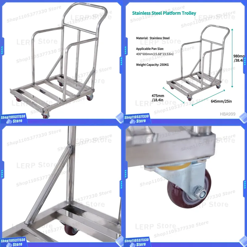 Kitchen Baking Trolley - عربة مطبخ من الفولاذ المقاوم للصدأ