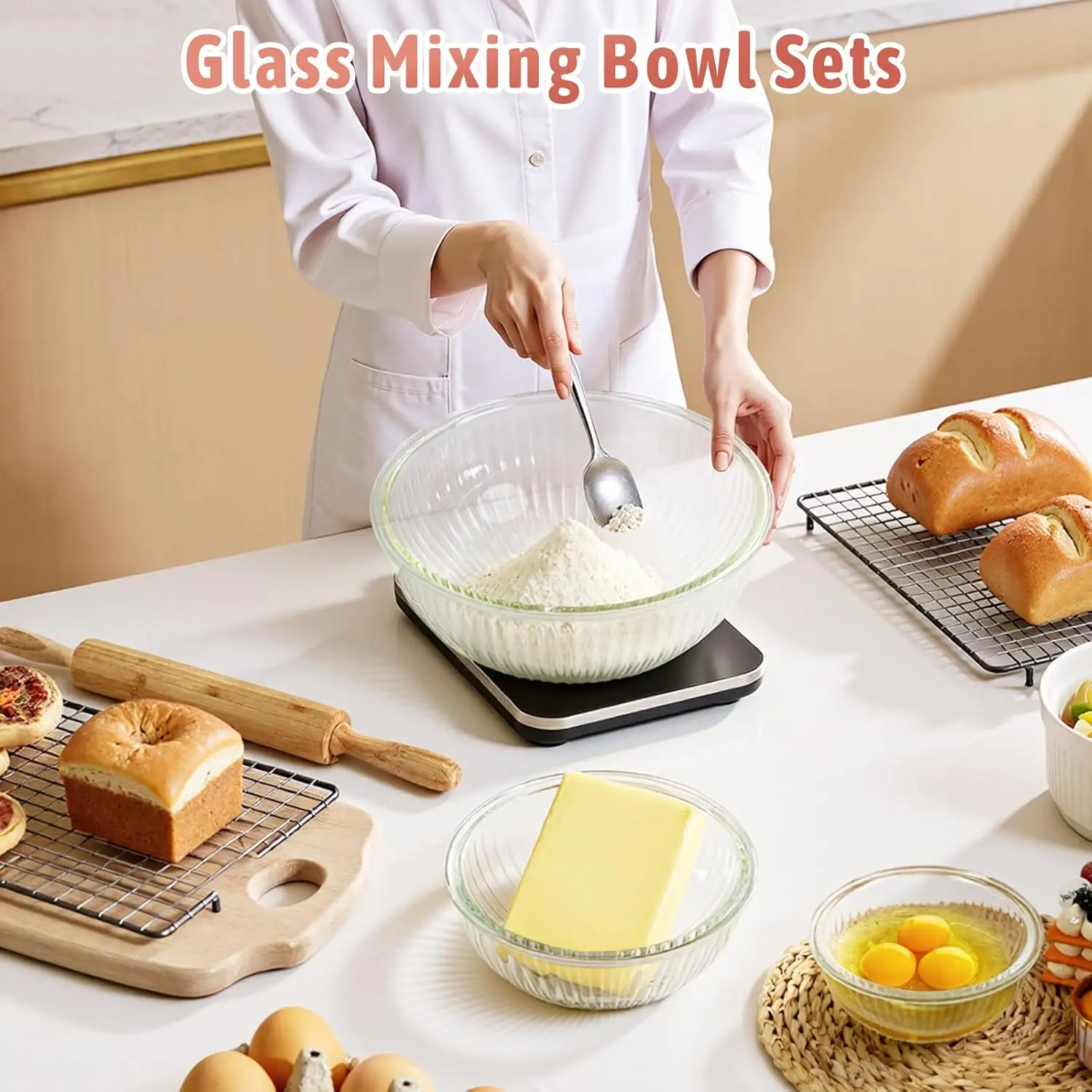 أطقم أوعية زجاجية للخلط مع أغط - مراجعة Kitchen Glass Baking Set وسعره