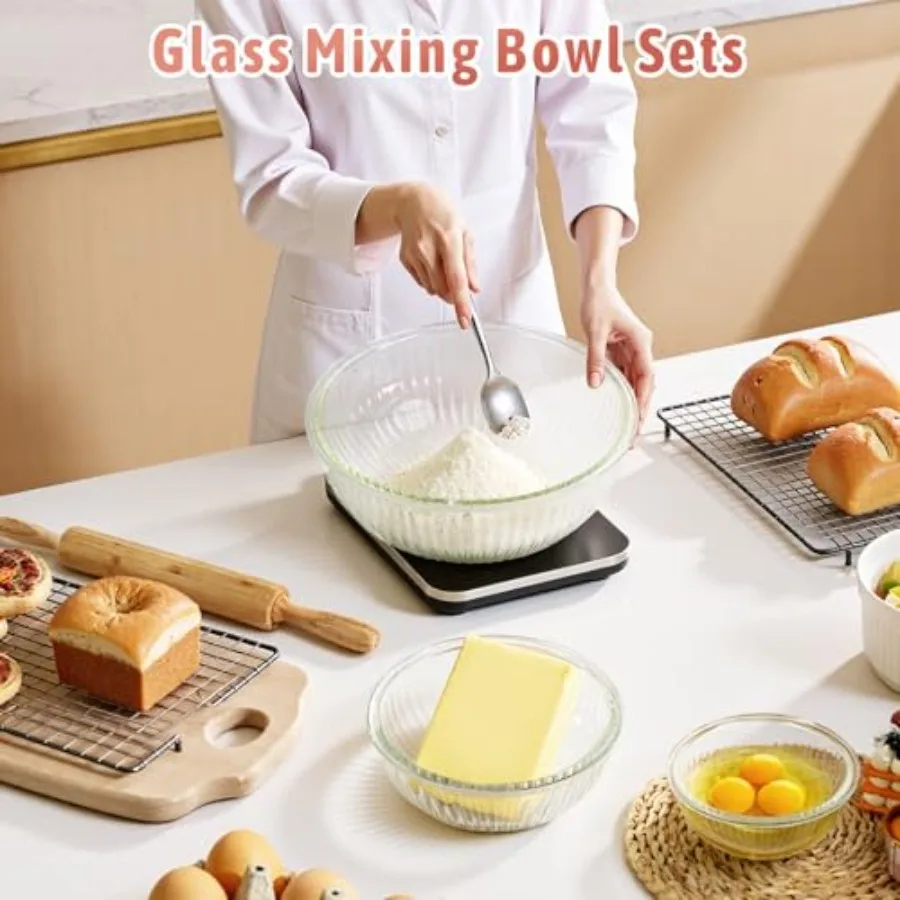 أطقم أوعية زجاجية للخلط مع أغط - مراجعة Kitchen Glass Baking Set وسعره