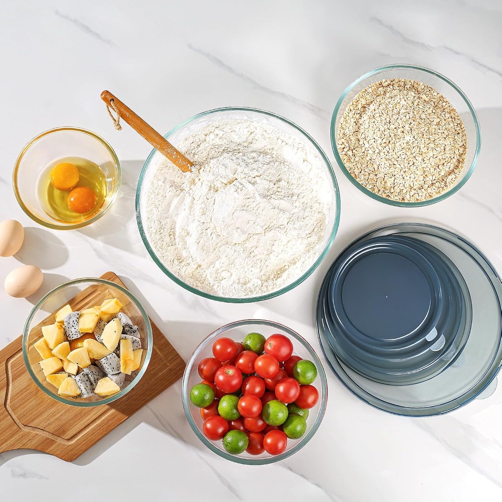 أوعية زجاجية للخلط مع أغطية، م - مراجعة Kitchen Glass Baking Set وسعره