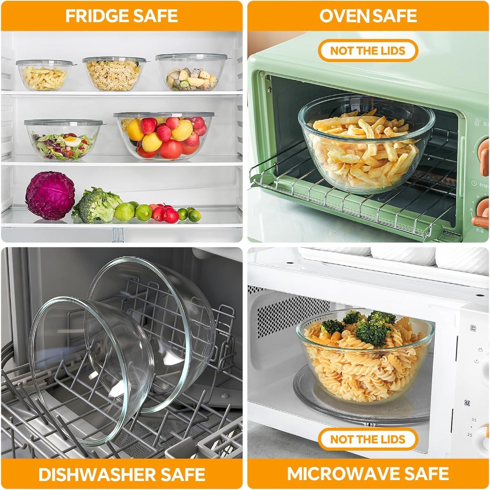 أوعية زجاجية للخلط مع أغطية، م - مراجعة Kitchen Glass Baking Set وسعره