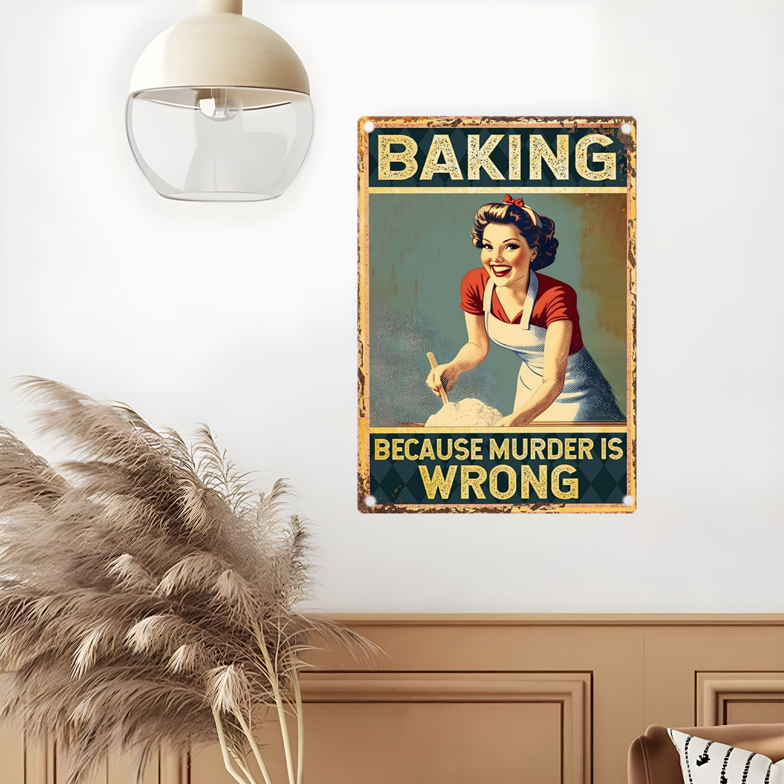 لافتة معدنية مزخرفة بتصميم عتي - مراجعة Kitchen Baking Quotes وسعره