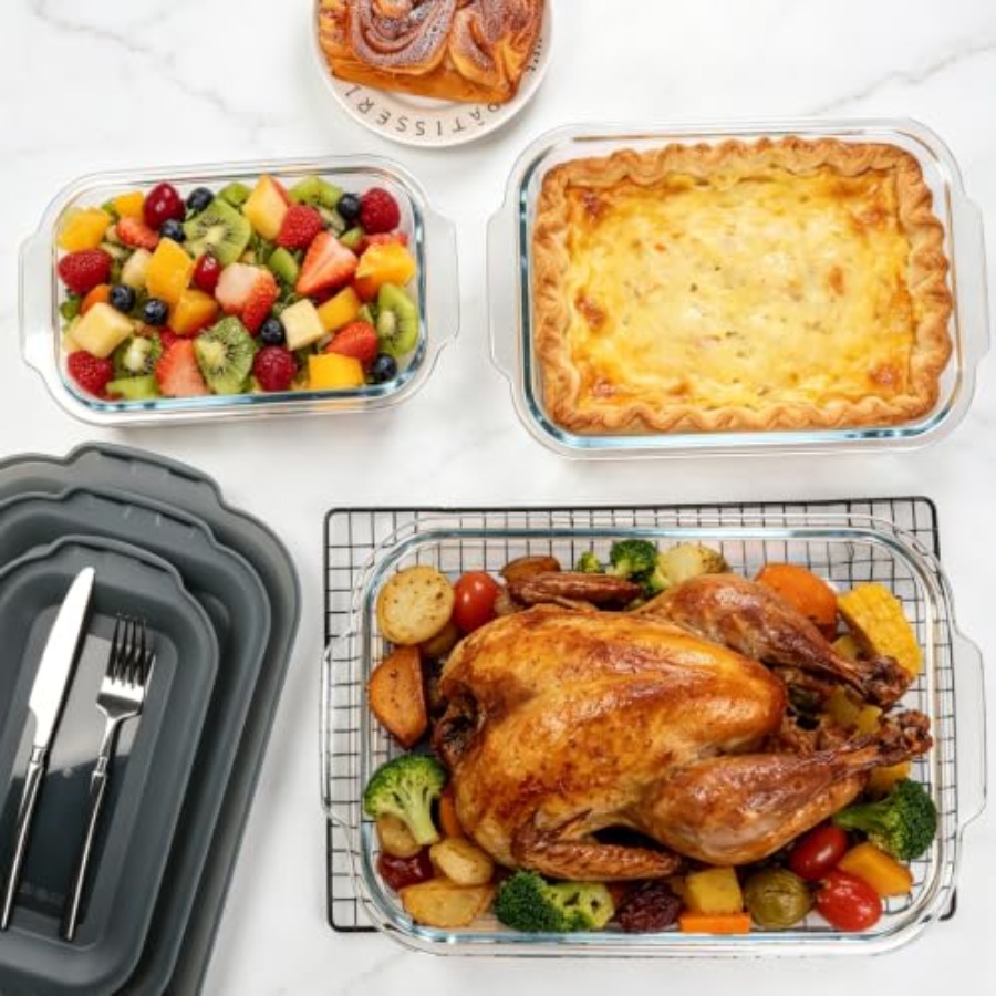 طقم أطباق خبز زجاجية عميقة جدً - مراجعة Kitchen Glass Baking Set وسعره
